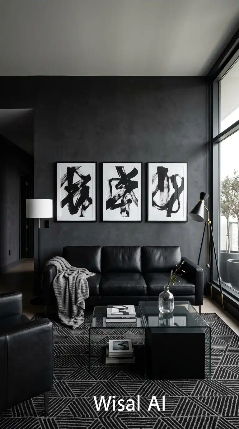 Art-Focused Textures for a Sophisticated Dark Moody Living Room Experience