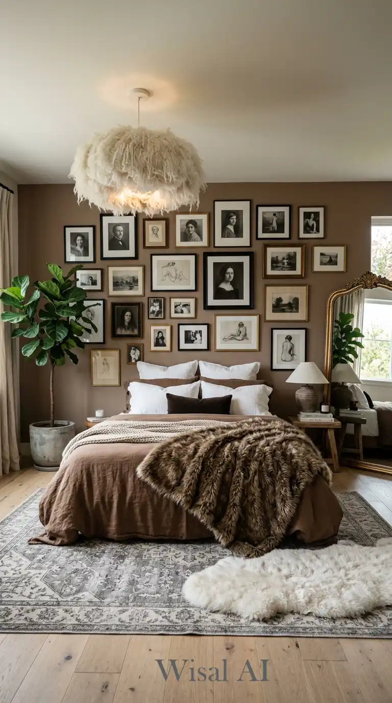 18.Artistic Character: A Bohemian Luxury Brown and White Bedroom Narrative