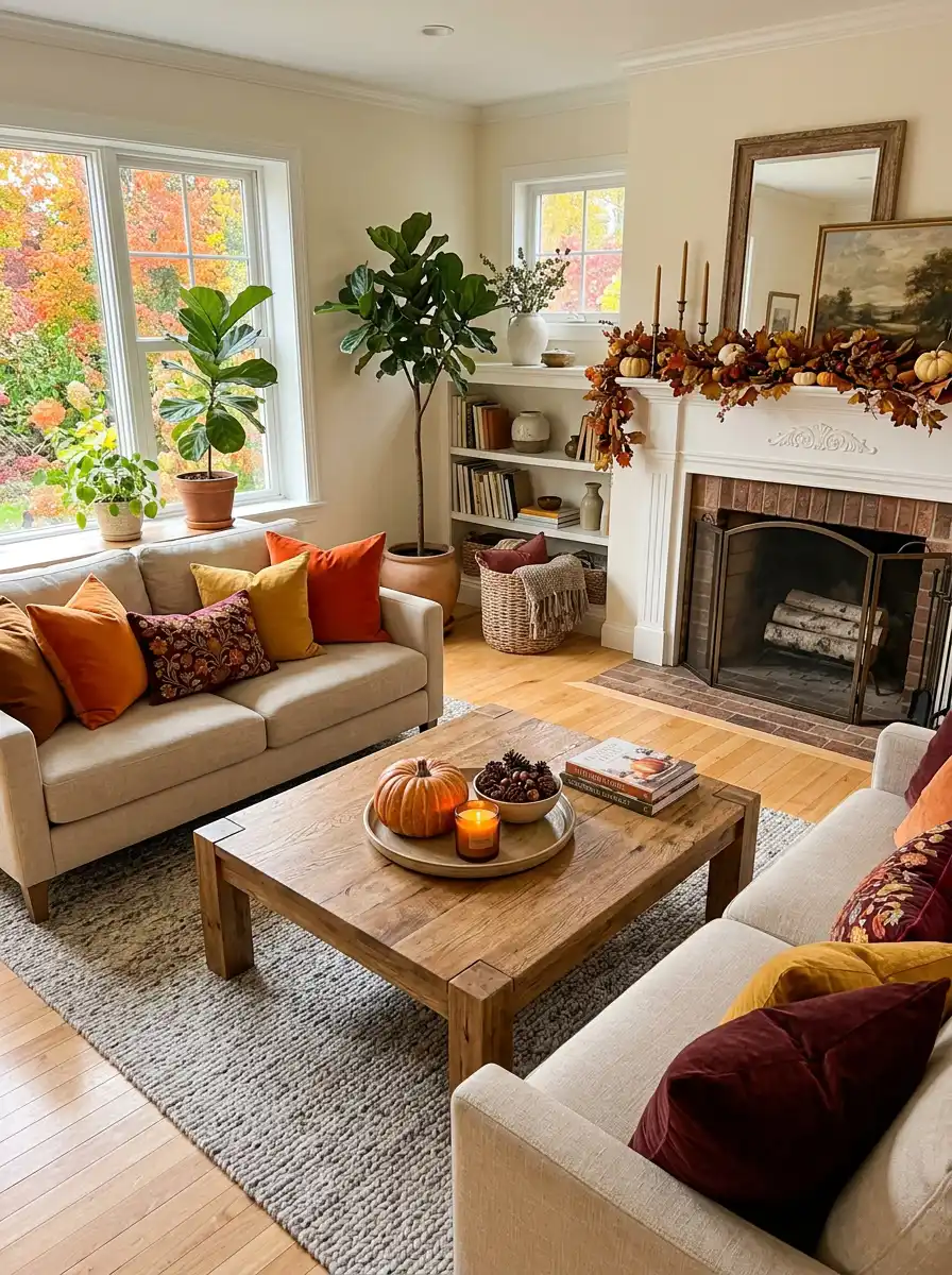 25. Autumn Harvest Elegance: A Cozy Living Room Idea
