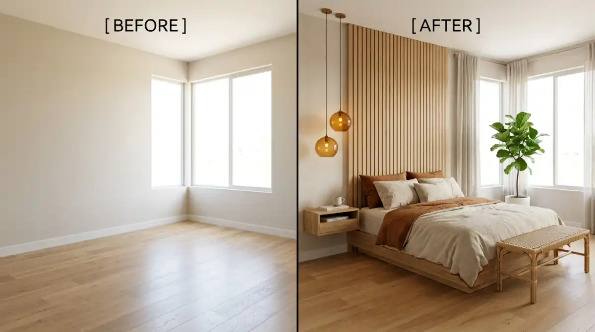 21.Bedroom Idea Before and After: Transform a Blank Canvas into a Relaxing Japandi Retreat