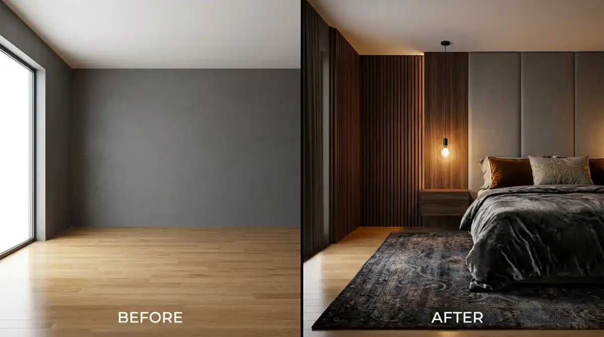 bedroom idea before and after: transform with texture and light