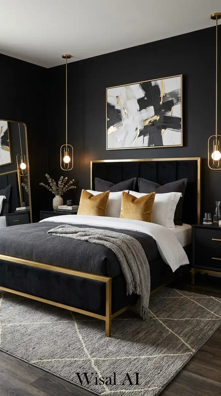 A Black, White, and Gold Bedroom Idea That Screams Luxury