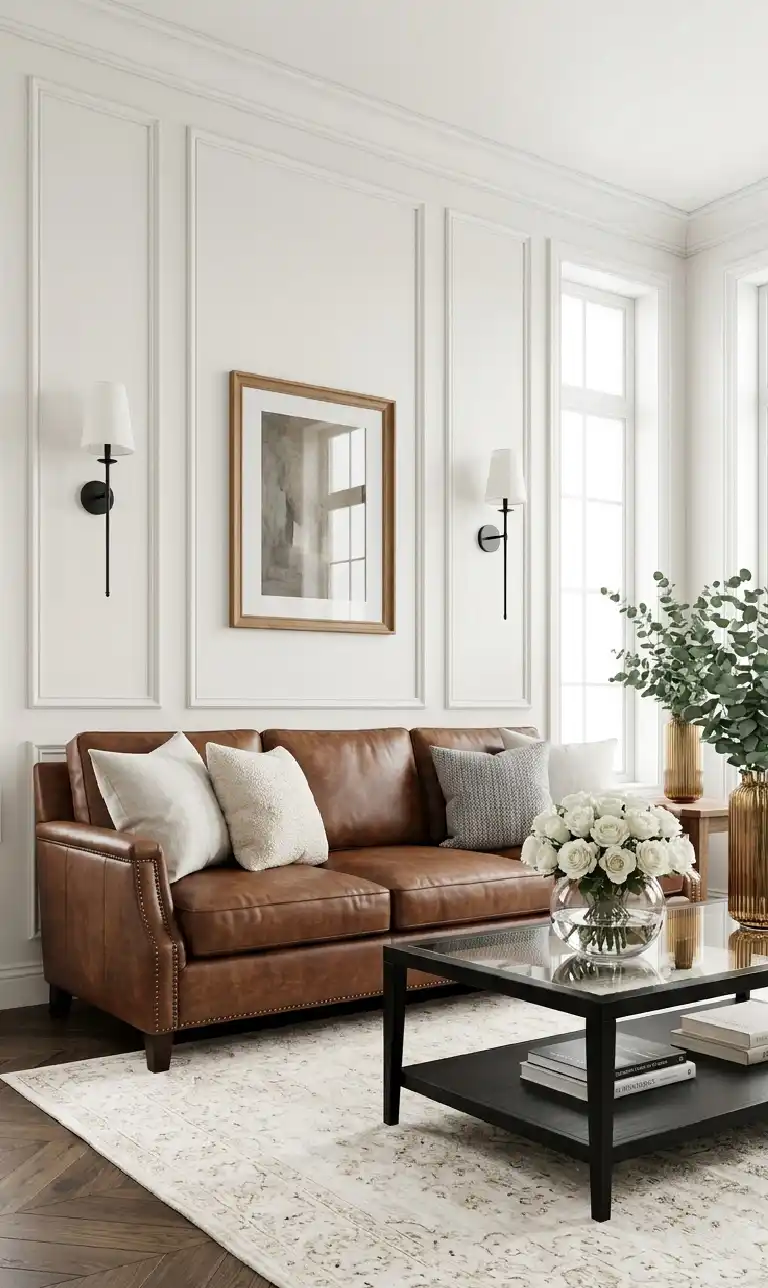 24 Moody Living Room Ideas That Redefine Dark Elegance with Bright Accents - Architectural interior photography of a bright, vertical transitional living room