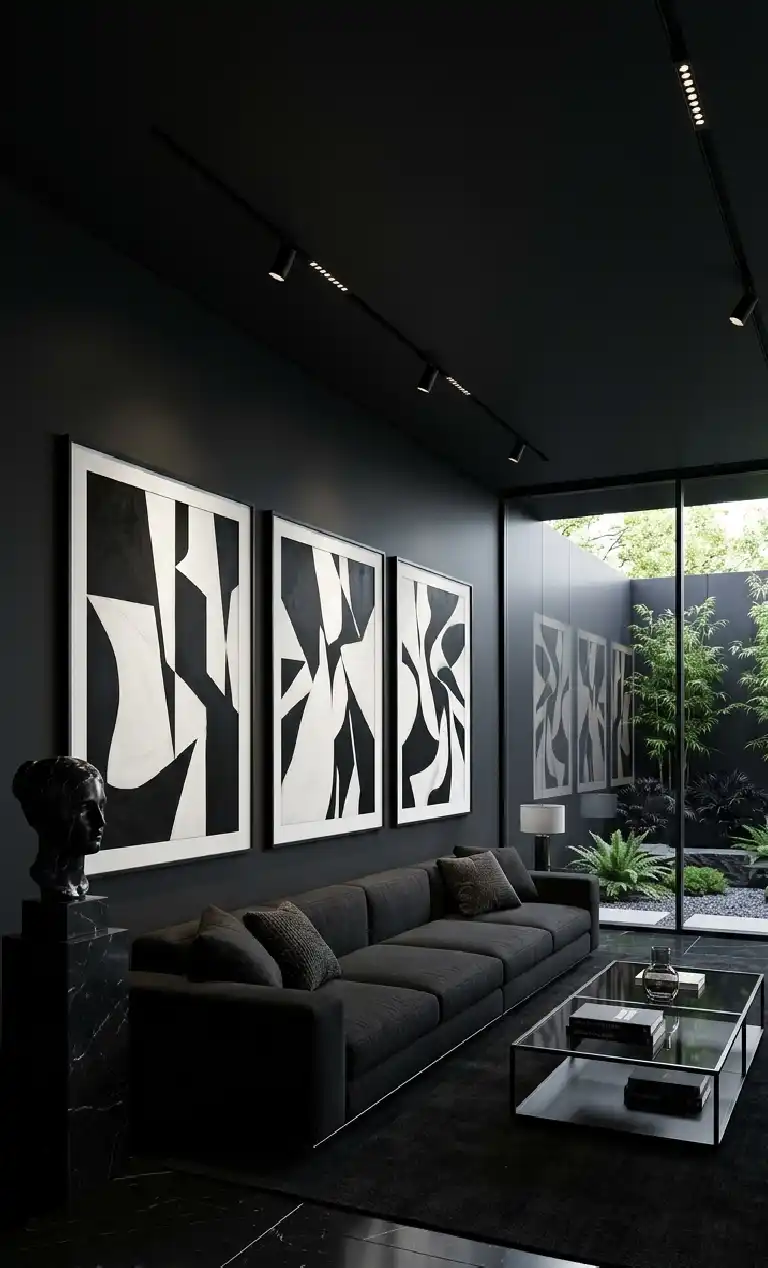 Obsidian Dreams: 22 Black Living Room Ideas to Transform Your Space 2026 - The Art Collector's Dream  living roon