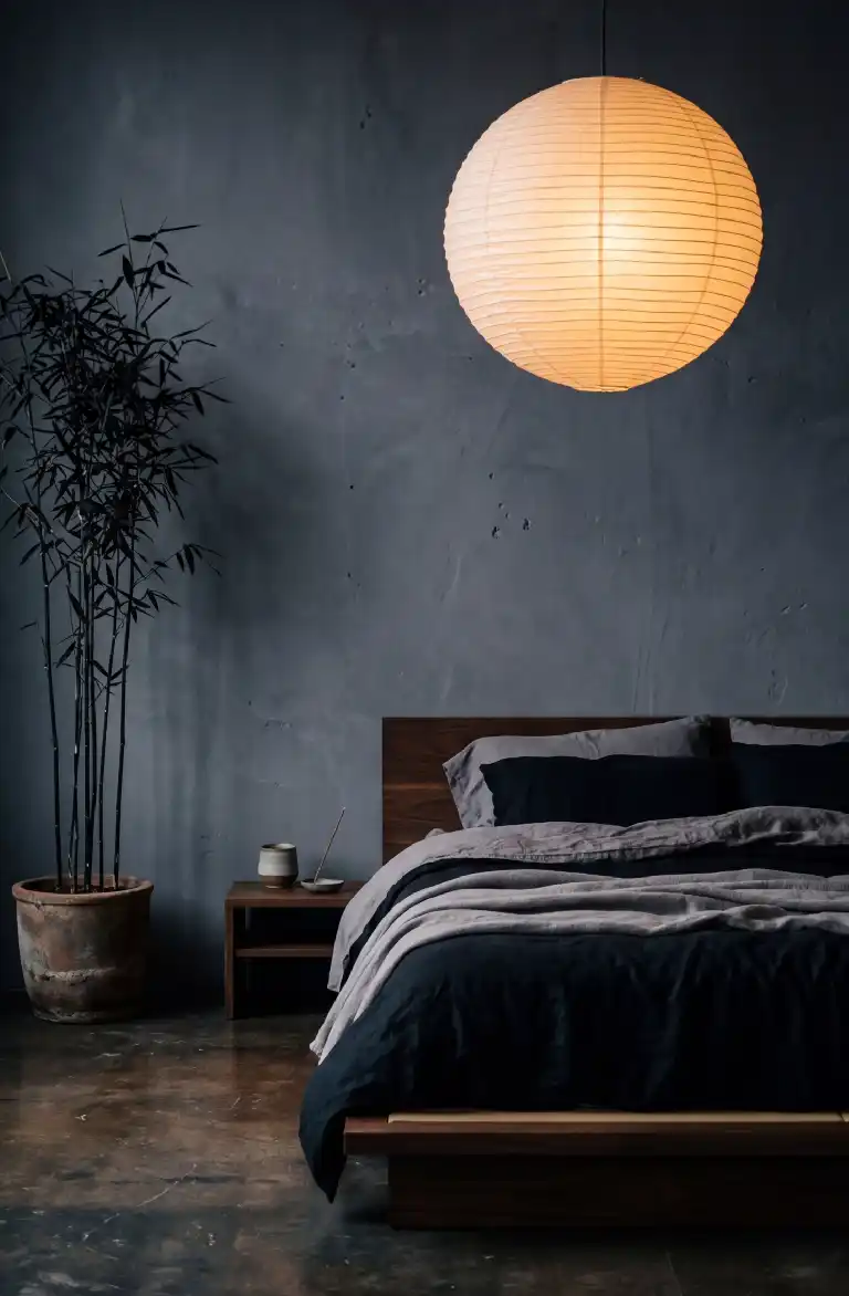 25 Best Japandi Bedroom Ideas to Transform Your Space into a Serene Sanctuary - Midnight Minimalist (Moody Japandi)