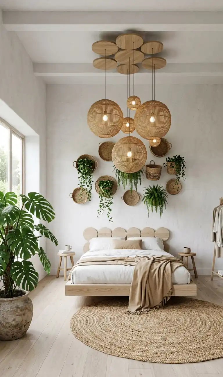 Organic Modern Bedroom: The Botanical Triptych Gallery - Organic Modern Bedroom: The Zen Rattan Retreat