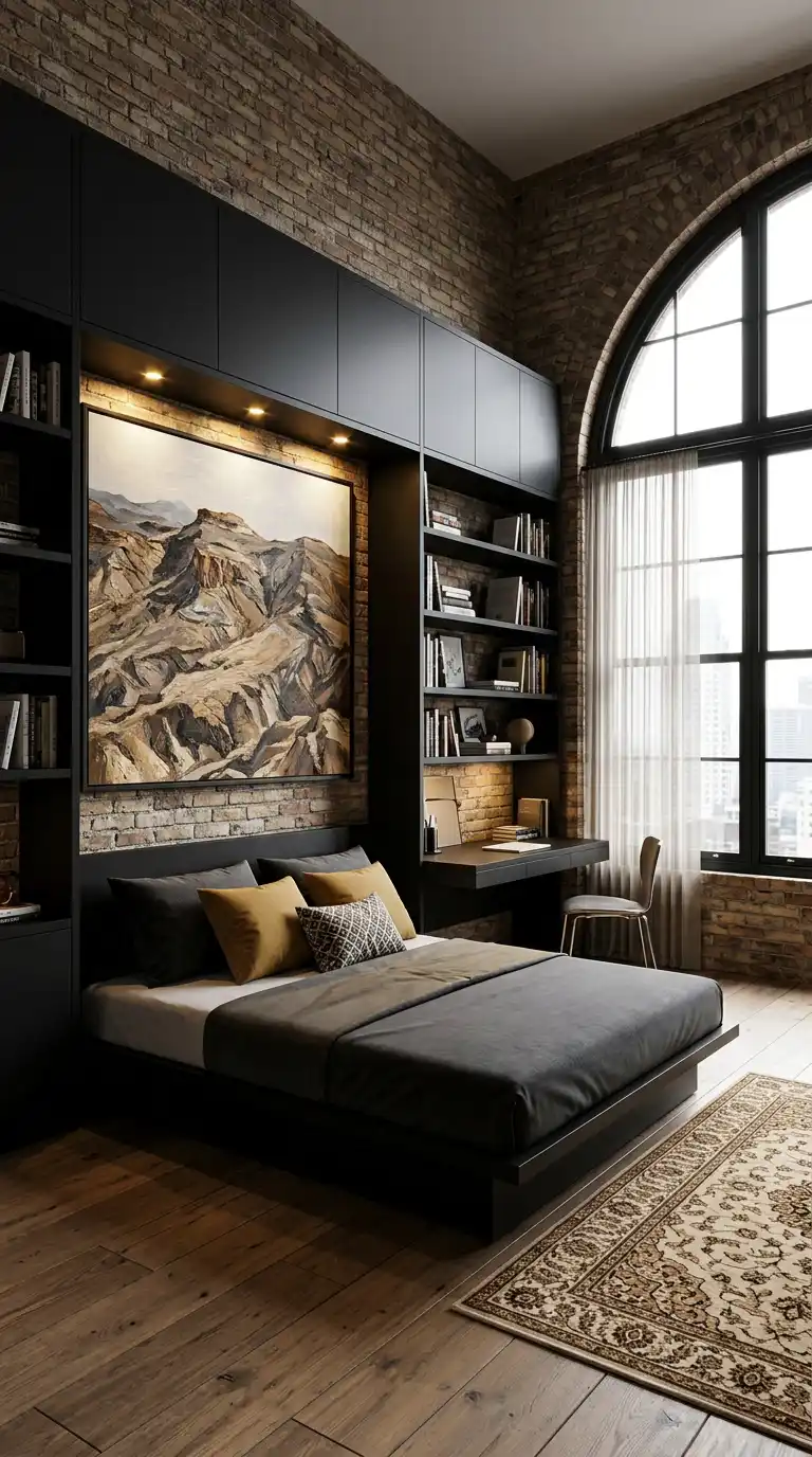 28. The Integrated Workspace Loft: Industrial Bedroom Idea