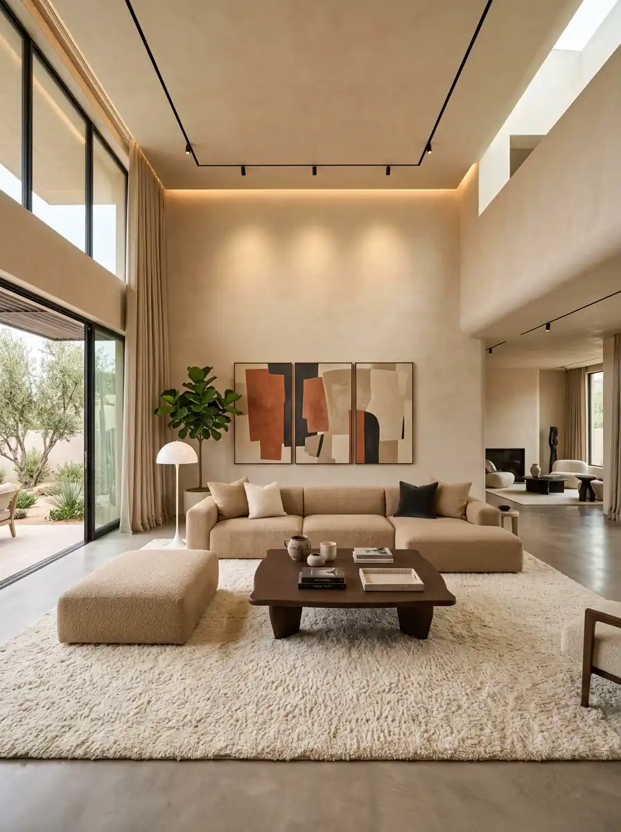 Luxury Organic Modern Living Idea: The Gilded Earth Pavilion -  Luxury Organic Modern Living Idea: The Sculptural Monochrome Sanctuary