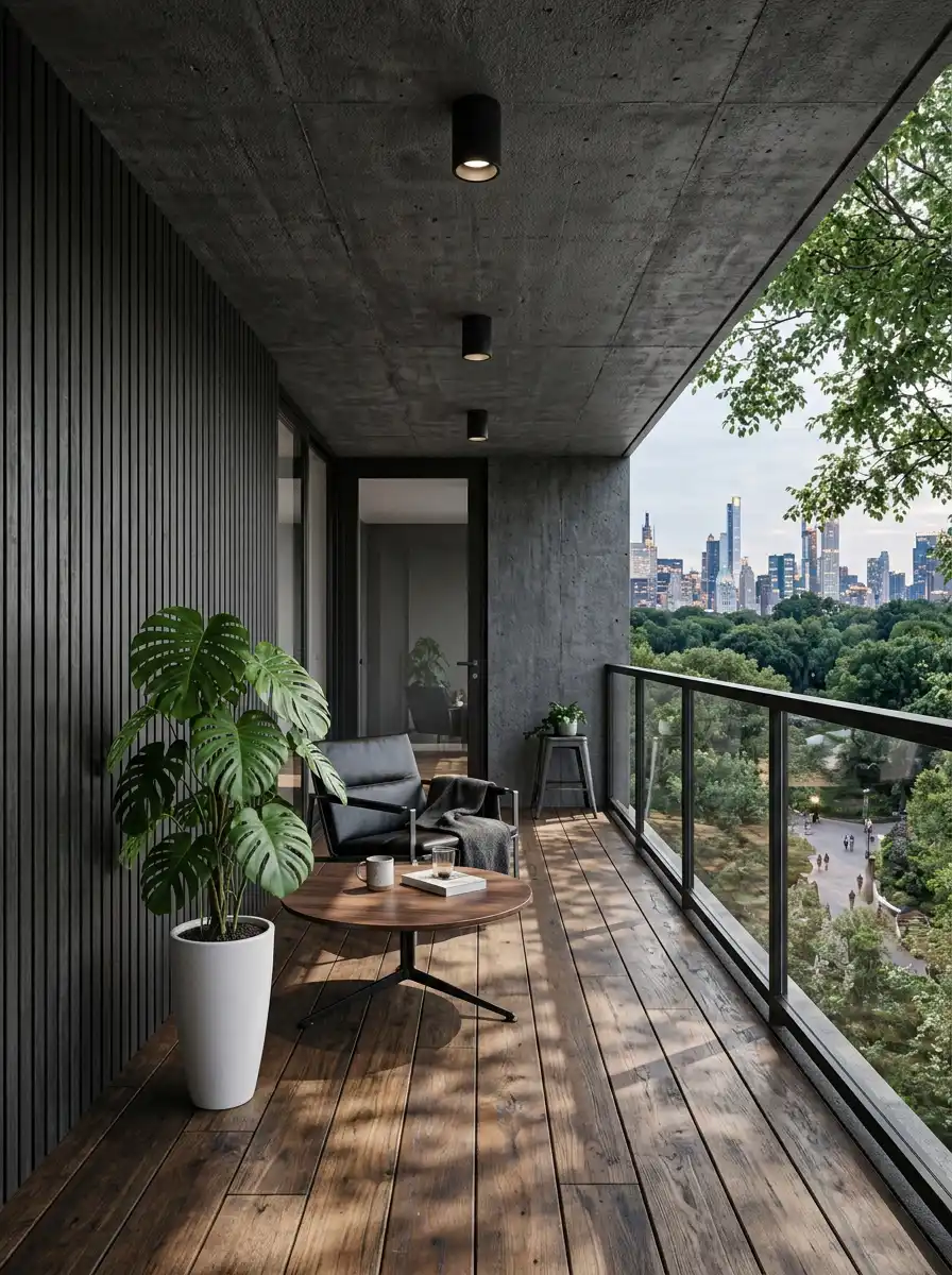 Luxury Modern Balcony Ideas : Warm Boho-Chic Hideaway with Fire Pit Focus - Luxury Modern Balcony Idea: The Moody Industrial Veranda