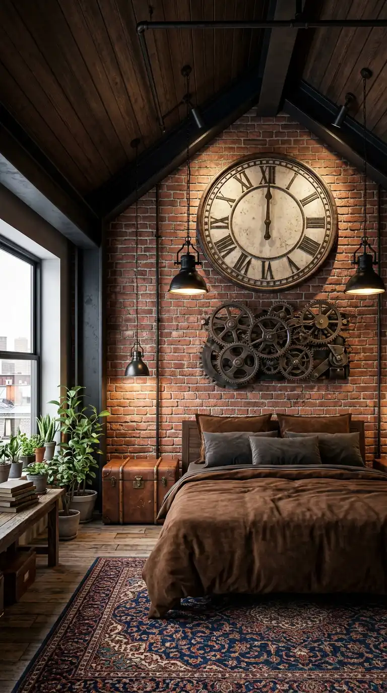 29. The Steampunk Gear Suite: Industrial Bedroom Idea