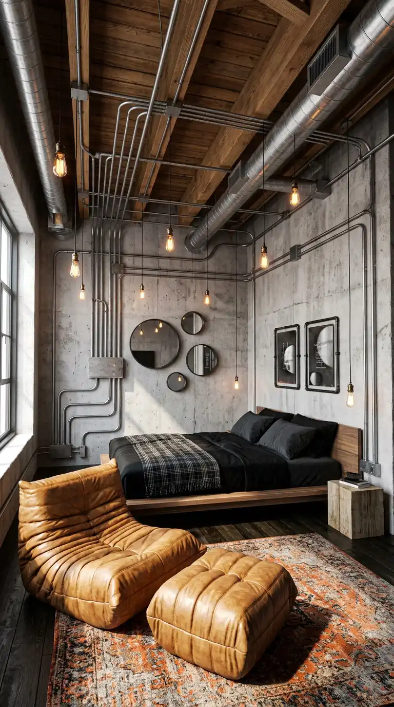 30. The Exposed Conduit Network: Industrial Bedroom Idea