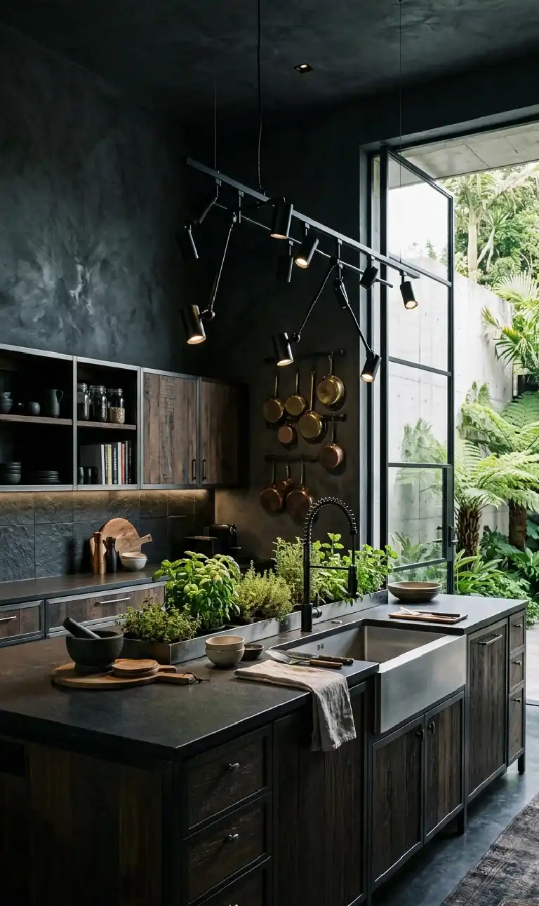+30 Luxury Modern Kitchen Ideas: Redefining Industrial Noir and Japandi Minimalism -  Luxury Modern Kitchen Idea: The Dark Atelier Cooking Space