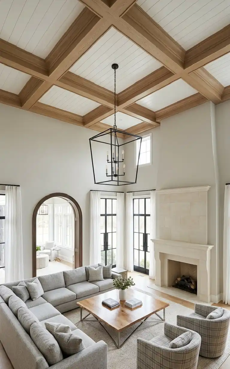 26 Luxury Farmhouse Living Rooms: A Masterclass in Inspiration, Rustic Elegance, and Architectural Grandeur 2026 - A wide-angle, slightly elevated photograph of an elegant, refined Luxury Farmhouse great room