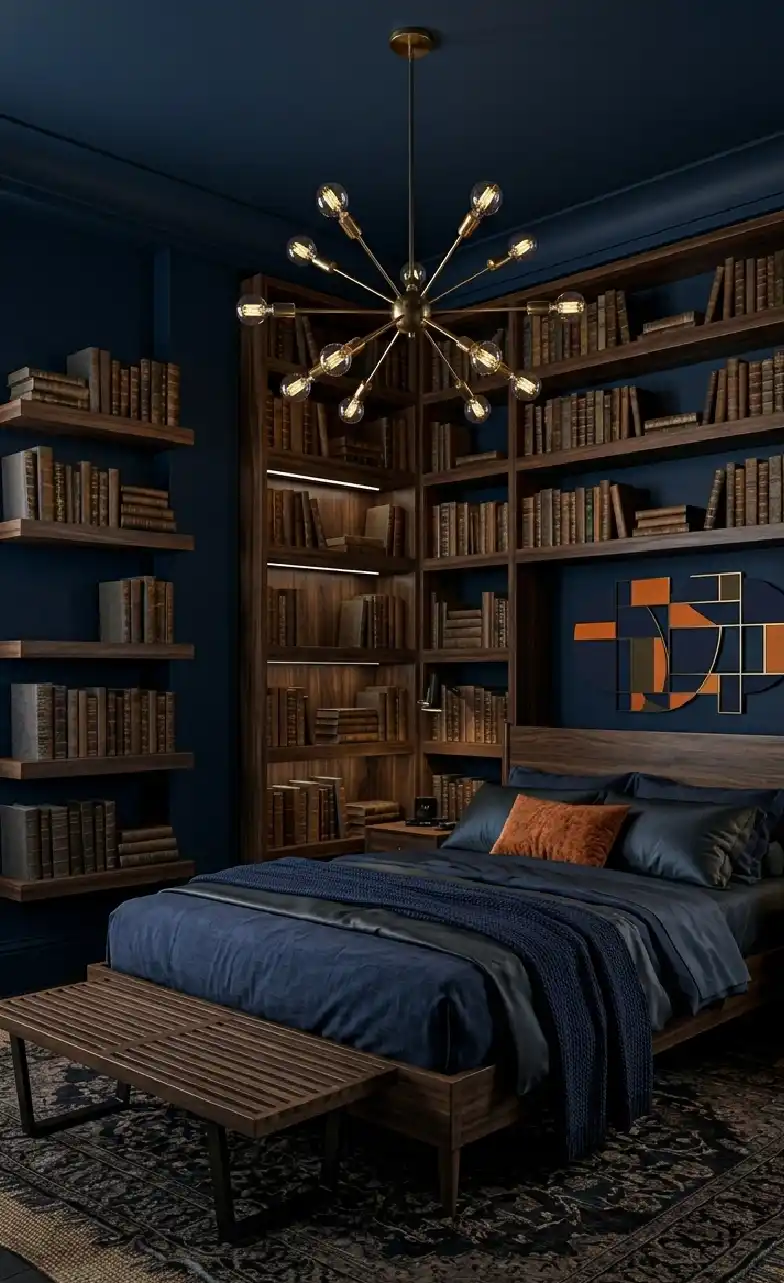 +20 Masterpieces of Shadow: The Ultimate Guide to Dark Moody Bedroom Design - Combining 1950s style with a 21st-century palette, this dark moody bedroom idea feels both nostalgic and fresh