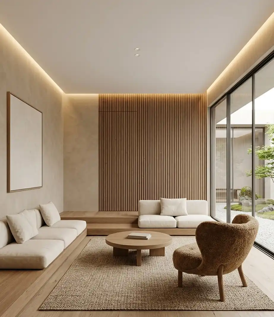 Modern Living Room Idea: The Industrial-Rustic Refinement -  Modern Living Room Idea: The Japandi Linear Composition