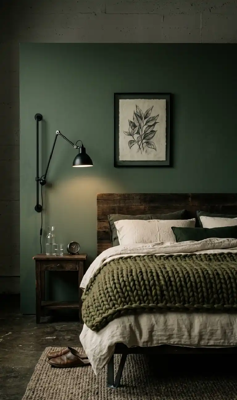 The Rustic Walnut Retreat bedroom - Moody Industrial Slate  bedroom