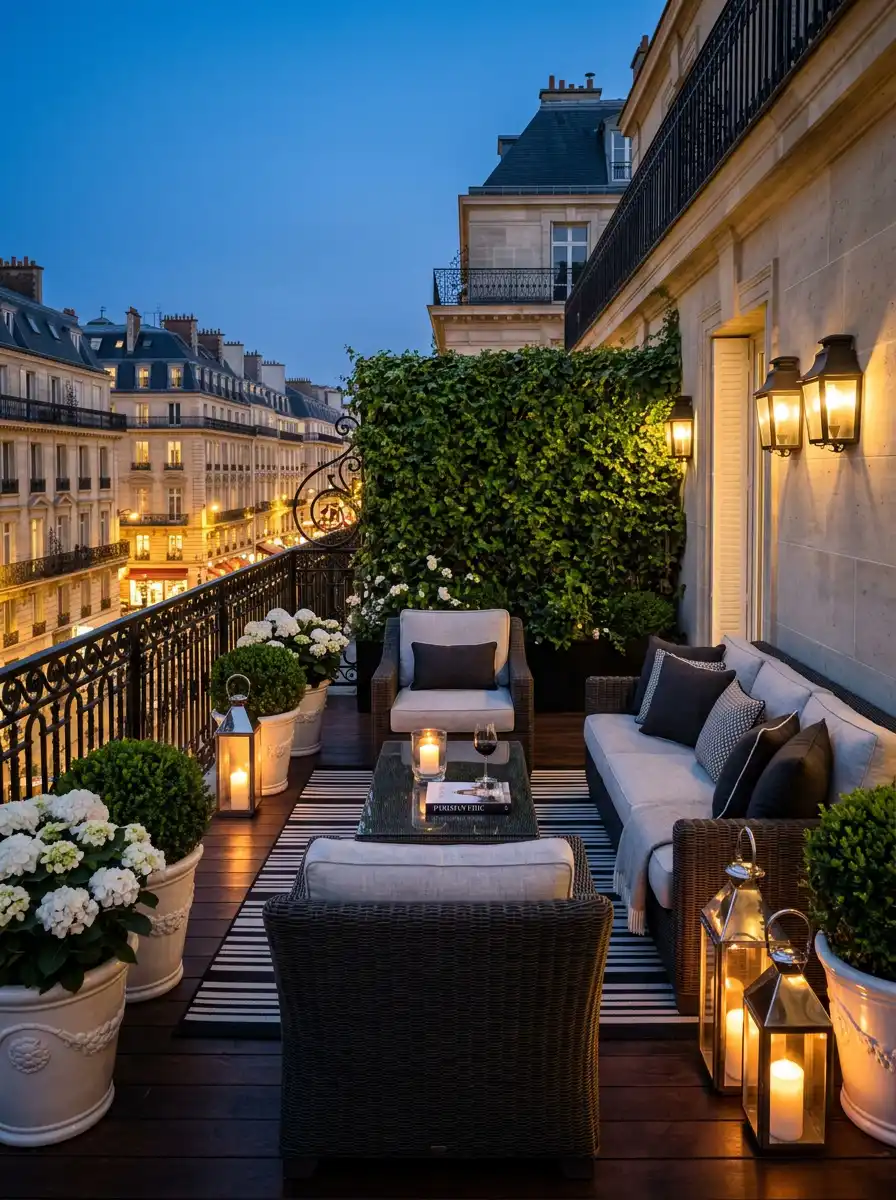Luxury Modern Balcony Idea: The Sunset Glow Veranda - Luxury Modern Balcony Idea: The Parisian Chic Terrace