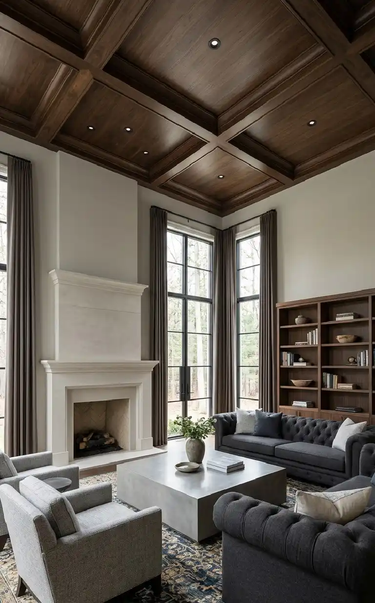 26 Luxury Farmhouse Living Rooms: A Masterclass in Inspiration, Rustic Elegance, and Architectural Grandeur 2026 - A wide-angle, elegant photograph of a Transitional Luxury Farmhouse living room