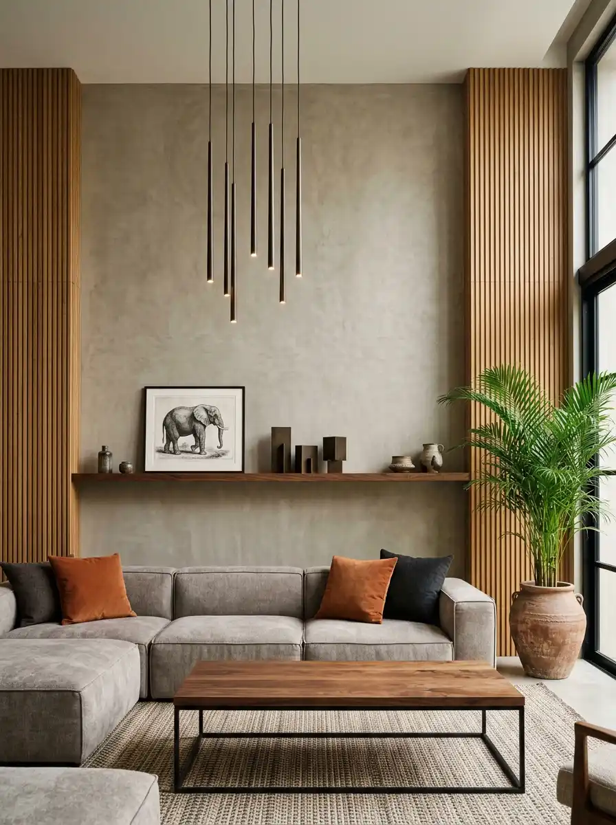 Luxury Organic Modern Living Idea : The Earthy Ochre and Limestone Statement - Luxury Organic Modern Living Idea : The Fluted Wood and Concrete Gallery