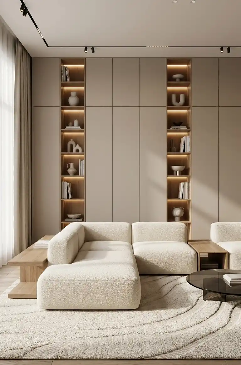  Modern Living Room Idea: The Dark-Tone Japandi Fusion - Modern Living Room Idea: The Seamless Monolith