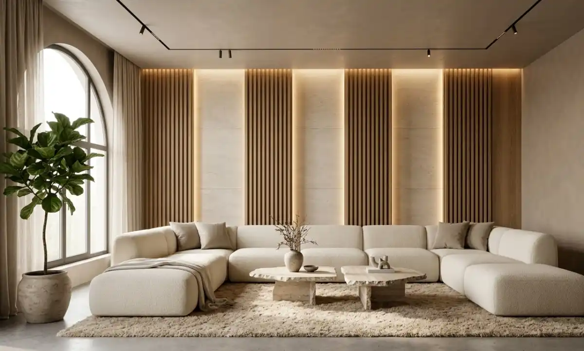 Modern Living Room Idea: The Seamless Monolith - Modern Living Room Idea: The Sculptural Organic Sanctuary