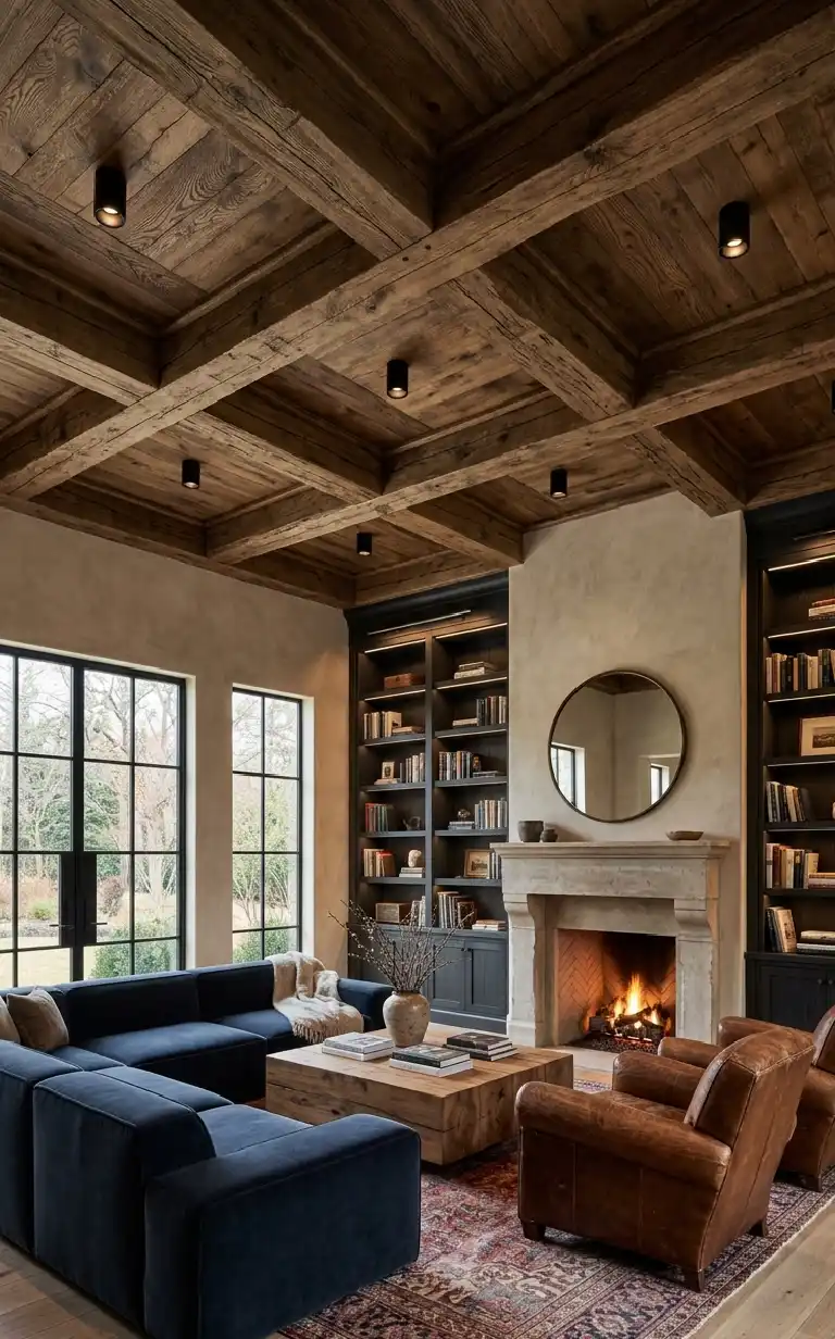 26 Luxury Farmhouse Living Rooms: A Masterclass in Inspiration, Rustic Elegance, and Architectural Grandeur 2026 -  The Charcoal & Reclaimed Oak Sanctuary