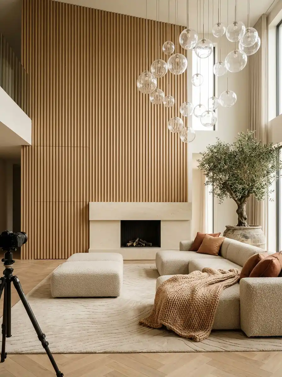 Luxury Organic Modern Living Idea : The Fluted Wood and Concrete Gallery - Luxury Organic Modern Living Idea : The Sculptural Harmony of Light and Form