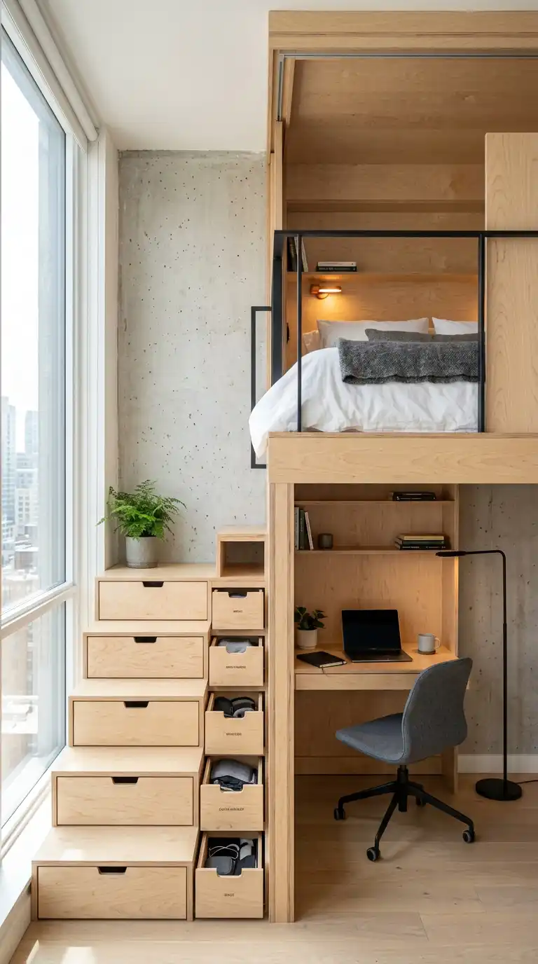 The Plywood Loft Bedroom: Vertical Spatial Hierarchy