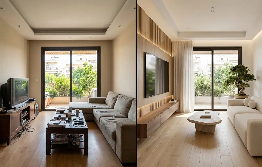 4. The Material Palette: From "Basic" Textures to "Bespoke" Jut - A surgical transformation: Keeping the architectural bones but upgrading the soul with premium Japandi styling.