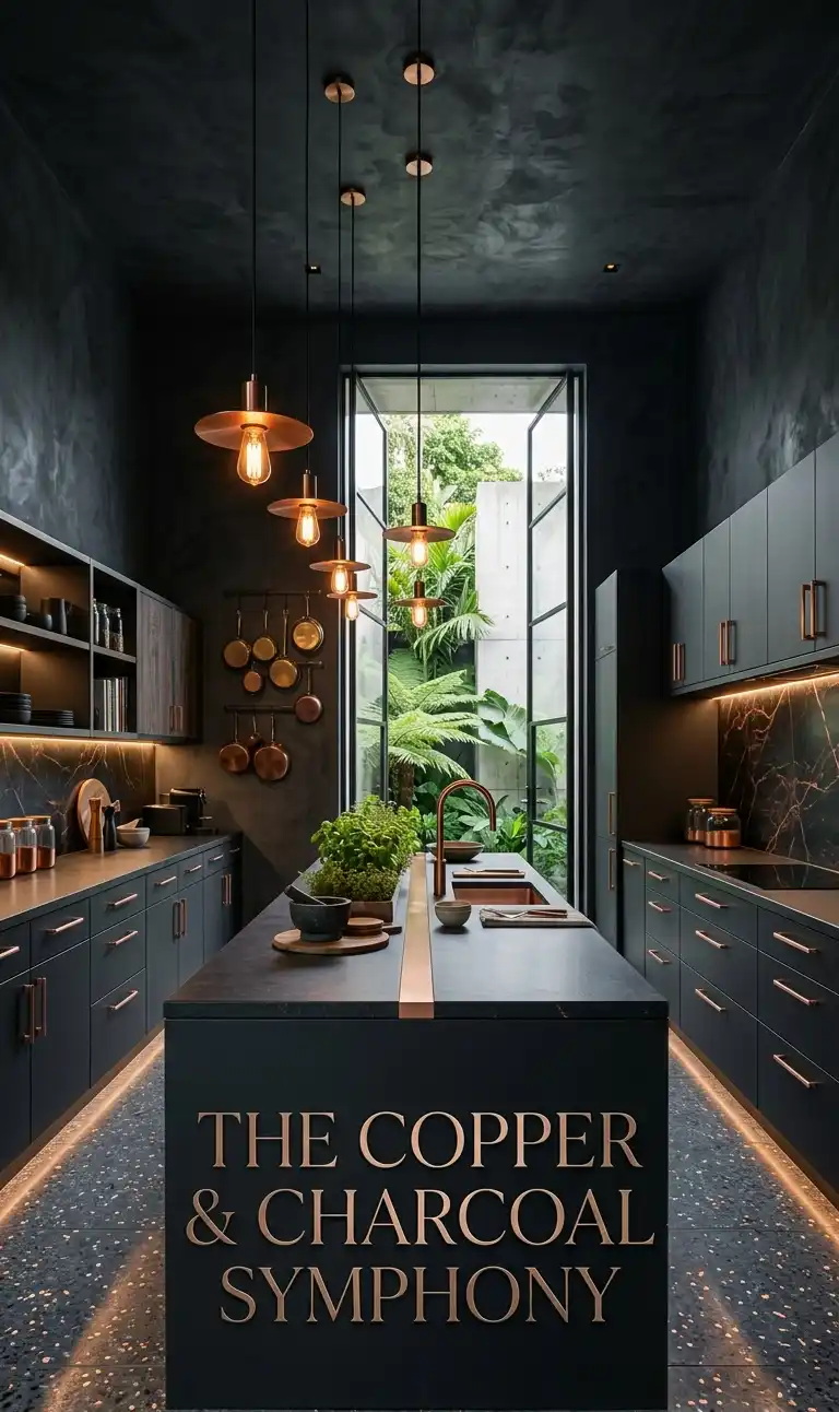 +30 Luxury Modern Kitchen Ideas: Redefining Industrial Noir and Japandi Minimalism -  Luxury Modern Kitchen Idea: Brushed Copper and Charcoal Accents
