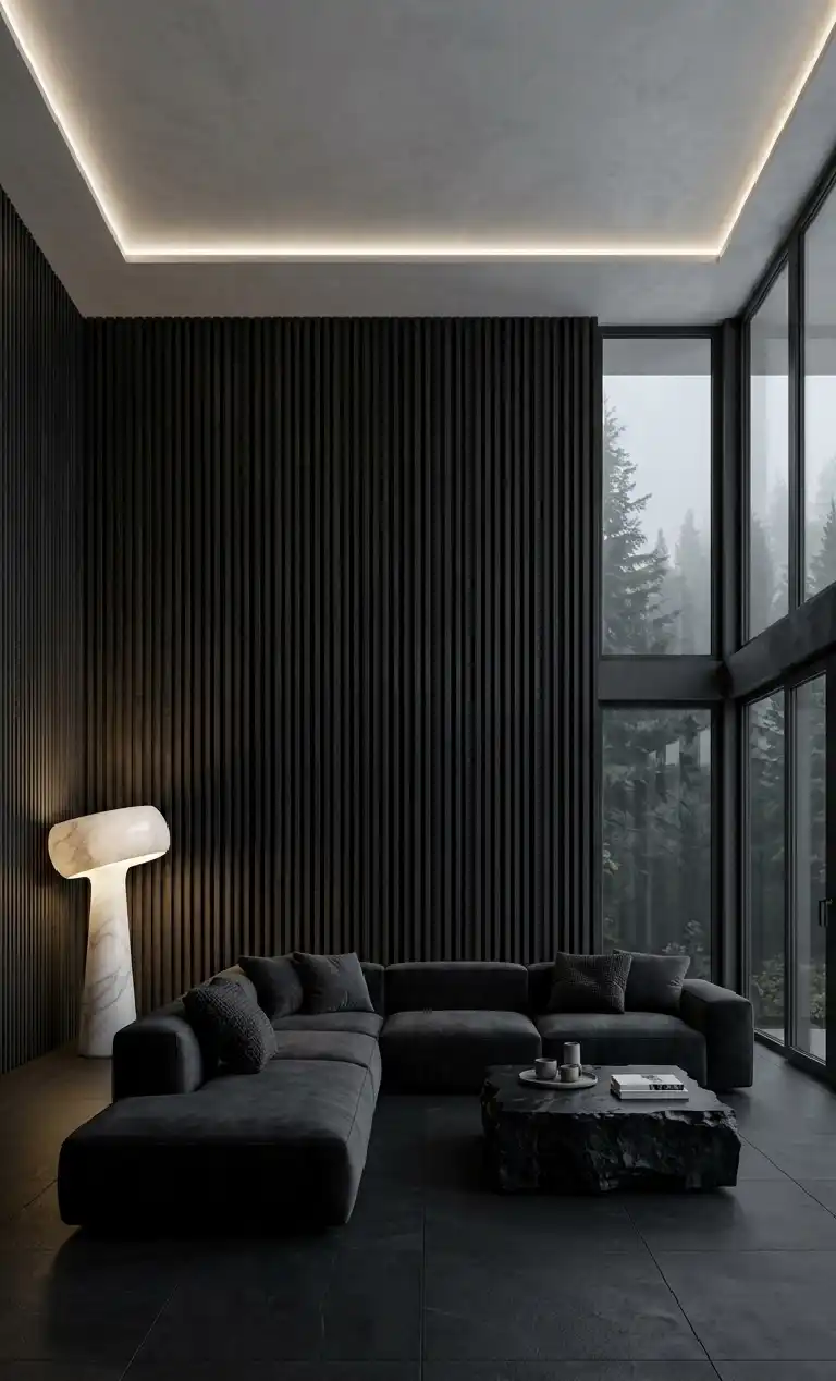 Obsidian Dreams: 22 Black Living Room Ideas to Transform Your Space 2026 -  The Velvet Shadow Sanctuary living roon