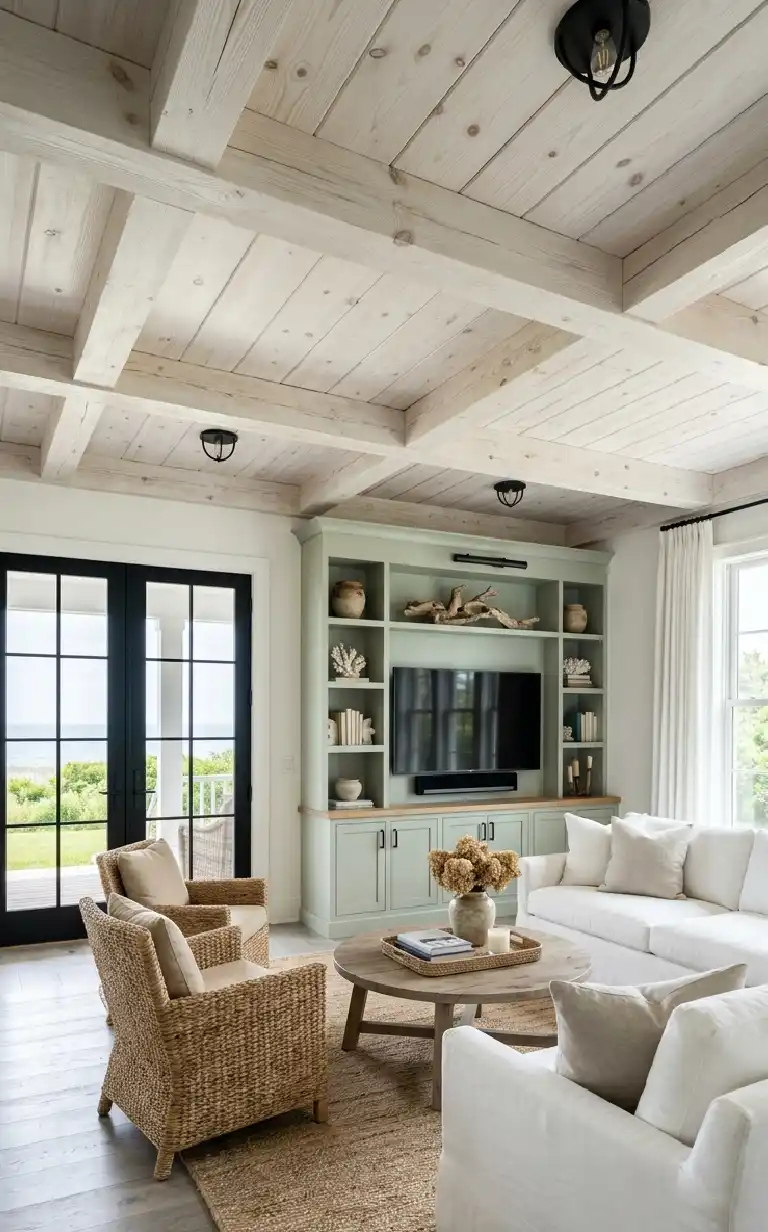26 Luxury Farmhouse Living Rooms: A Masterclass in Inspiration, Rustic Elegance, and Architectural Grandeur 2026 -  The White-Washed Coastal Farmhouse