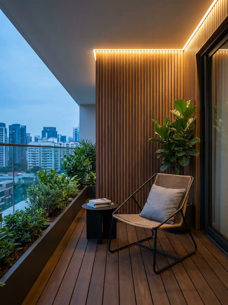 Luxury Modern Balcony Idea: The Organic Stone Lounge - Luxury Modern Balcony Idea: The Linear Zen Retreat