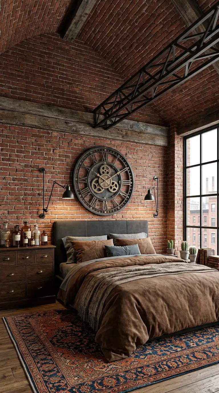 8. Dramatic Ceilings and Plush Comfort: A Modern Industrial Bedroom Idea