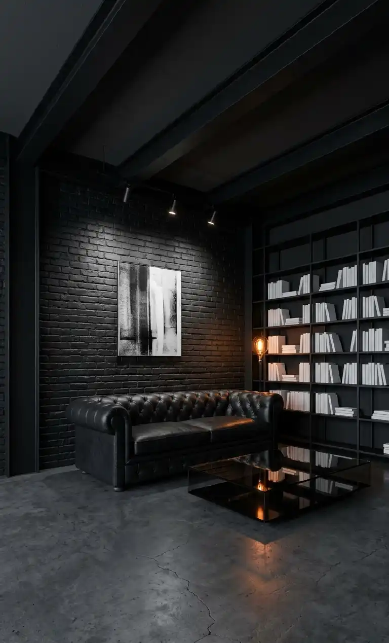 Obsidian Dreams: 22 Black Living Room Ideas to Transform Your Space 2026 - The Industrial Noir Loft living roon