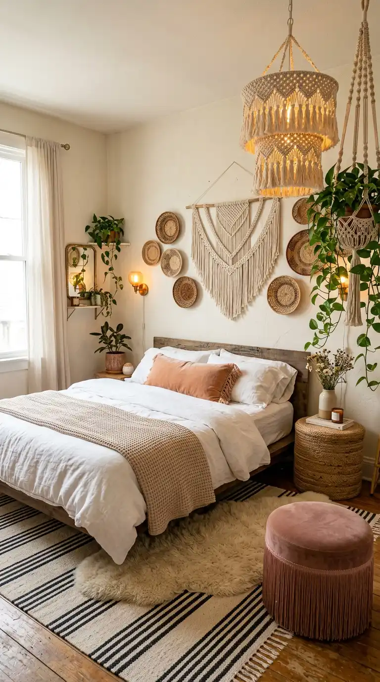 Elegant BOHO Bedroom Idea: The Serene Azure & Rattan Sanctuary - Elegant BOHO Bedroom Idea: The Eclectic Tassel & Ivy Suite