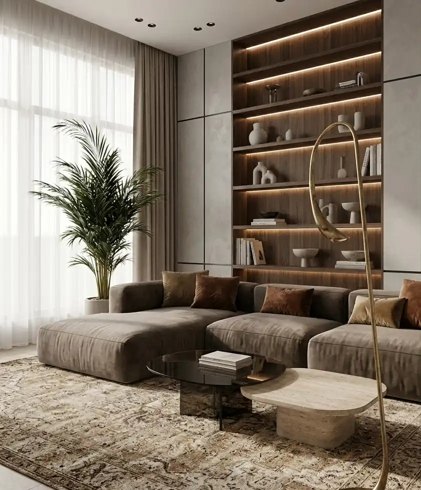 Modern Living Room Idea: The Japandi Sanctuary -  Modern Living Room Idea: The Industrial Softness
