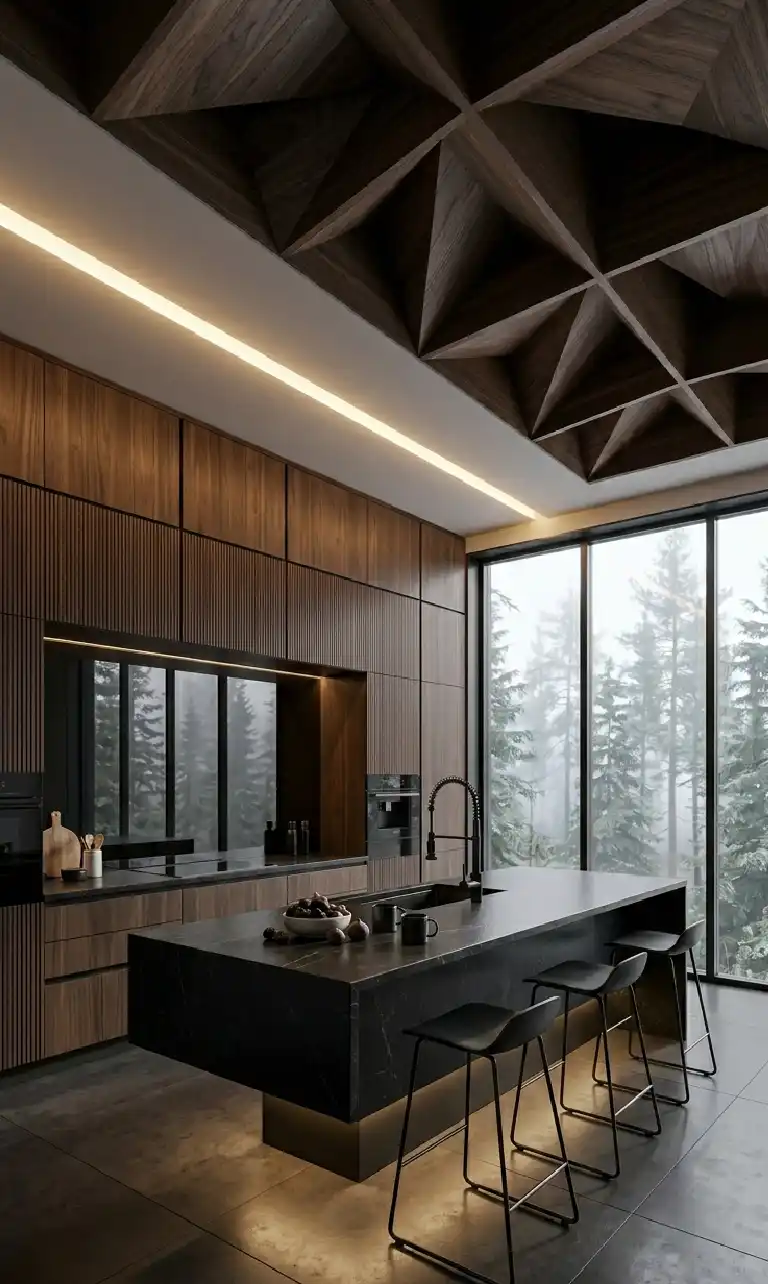 +30 Luxury Modern Kitchen Ideas: Redefining Industrial Noir and Japandi Minimalism -  Luxury Modern Kitchen Idea: Cantilevered Stone and Shadow Gaps