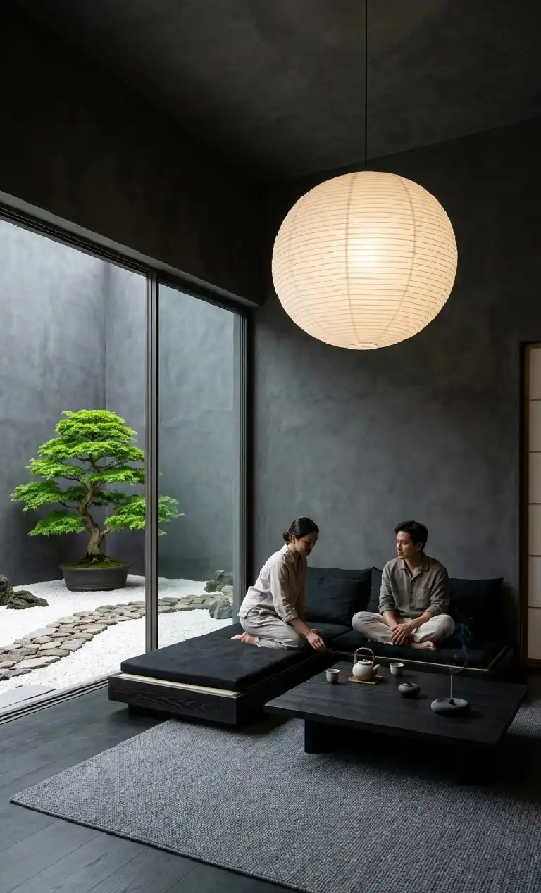 Obsidian Dreams: 22 Black Living Room Ideas to Transform Your Space 2026 -  The Zen Black & Wood Retreat living roon