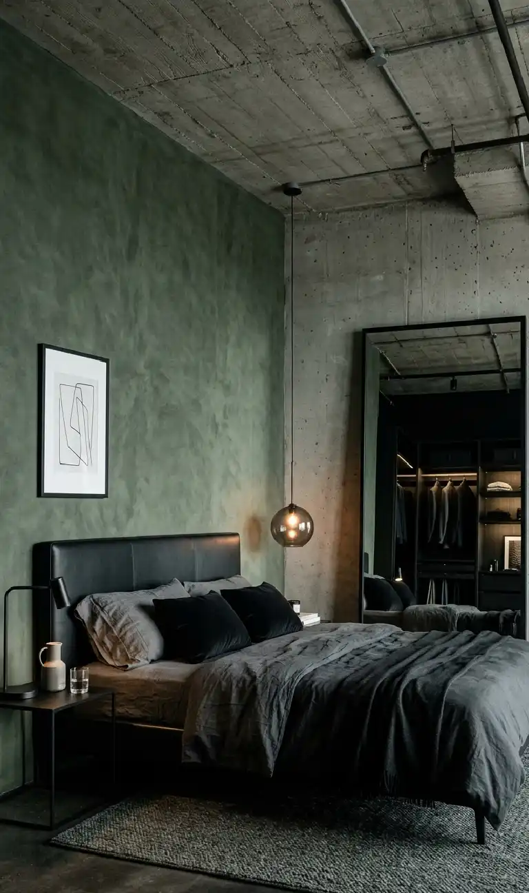 The Rustic Walnut Retreat bedroom - The Dark Sage & Concrete Industrial bedroom