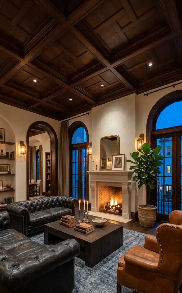 26 Luxury Farmhouse Living Rooms: A Masterclass in Inspiration, Rustic Elegance, and Architectural Grandeur 2026 - The Leather & Limestone Executive Den