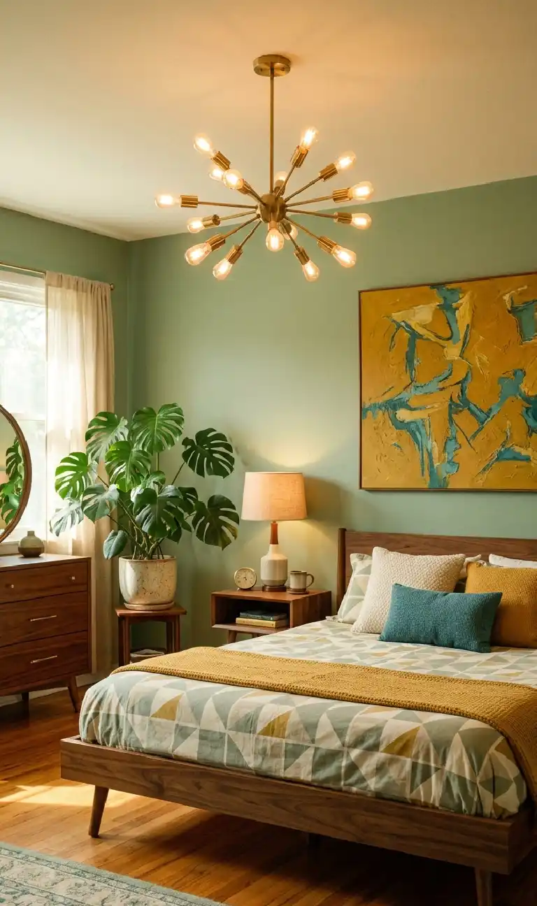 The Rustic Walnut Retreat bedroom - Mid-Century Modern Sage bedroom