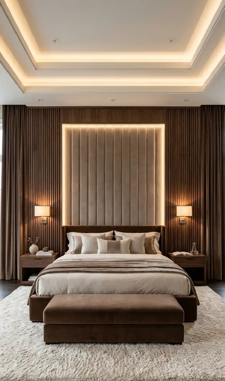 22 Luxury Modern Bedroom Ideas: Mastering the Dialogue Between Structural Volume and Tactile Warmth in 2026 -  LUXURY MODERN BEDROOM DESIGN: THE SYMMETRICAL COVE SUITE
