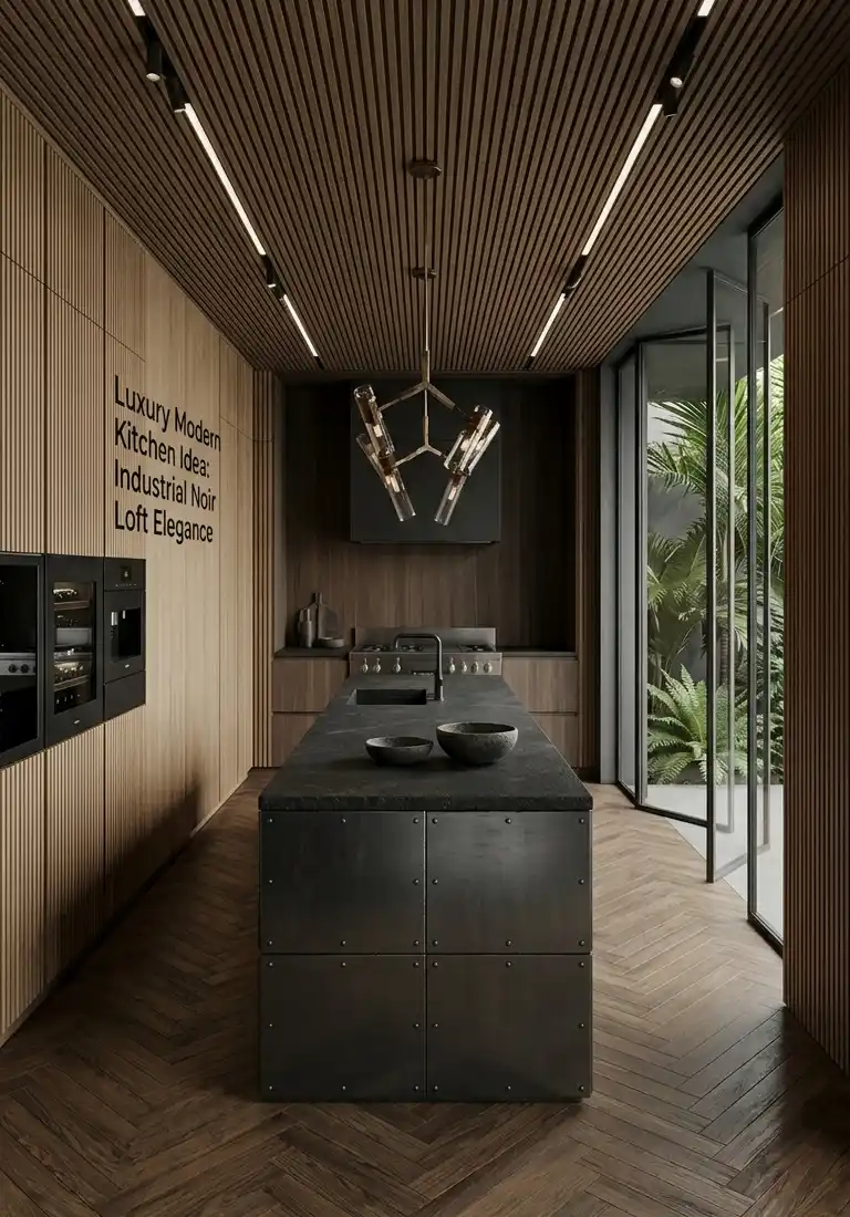 +30 Luxury Modern Kitchen Ideas: Redefining Industrial Noir and Japandi Minimalism -  Luxury Modern Kitchen Idea: Industrial Noir Loft Elegance