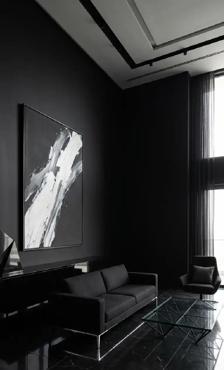 Obsidian Dreams: 22 Black Living Room Ideas to Transform Your Space 2026 - The 'Gallery Void' Concept