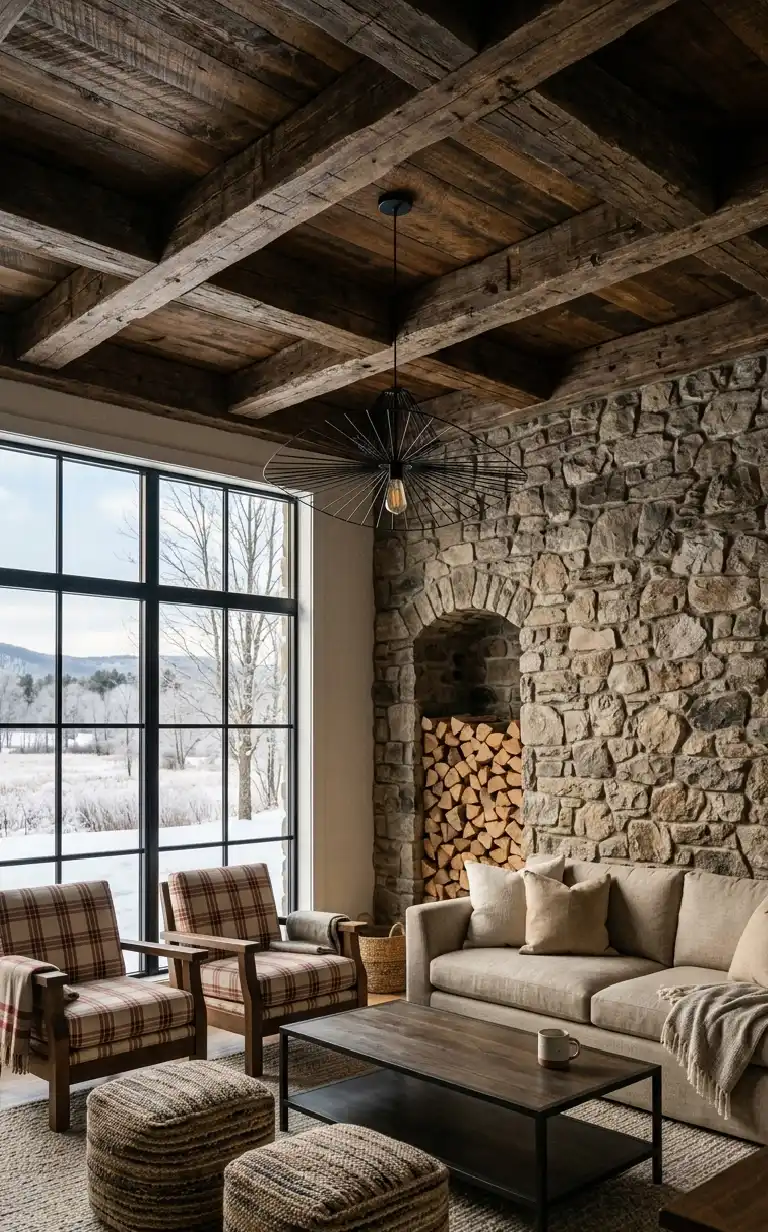 26 Luxury Farmhouse Living Rooms: A Masterclass in Inspiration, Rustic Elegance, and Architectural Grandeur 2026 -  The Stone & Timber Heritage Room