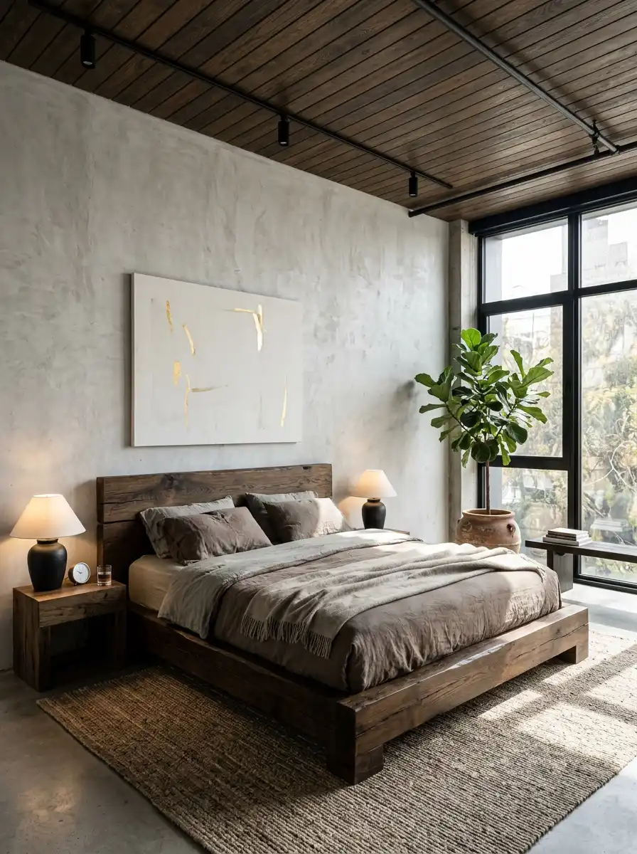 Luxury Mocha Bedroom Idea: The Sculptural Floral Retreat - Luxury Mocha Bedroom Idea: The Exposed Brick Industrial Master