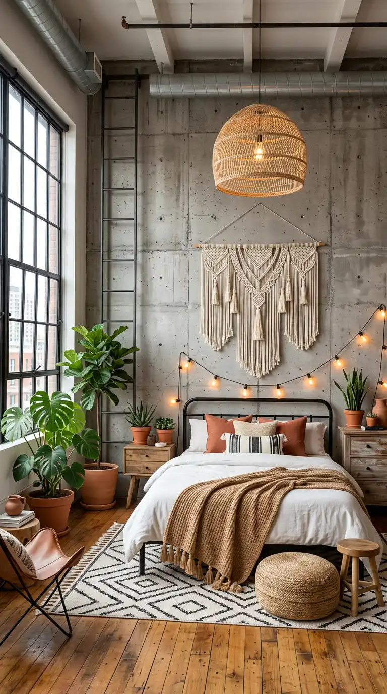 Elegant BOHO Bedroom Idea: The Soft Linen & Grasscloth Haven - Elegant BOHO Bedroom Idea: The Industrial Concrete & Macramé Loft