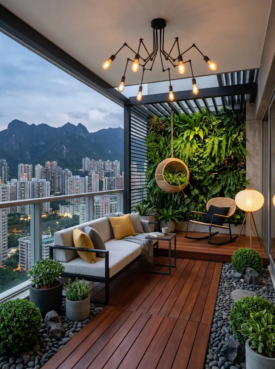 Luxury Modern Balcony Idea: The Nocturnal Lounge Suite - Luxury Modern Balcony Idea: The Sculptural Botanical Haven