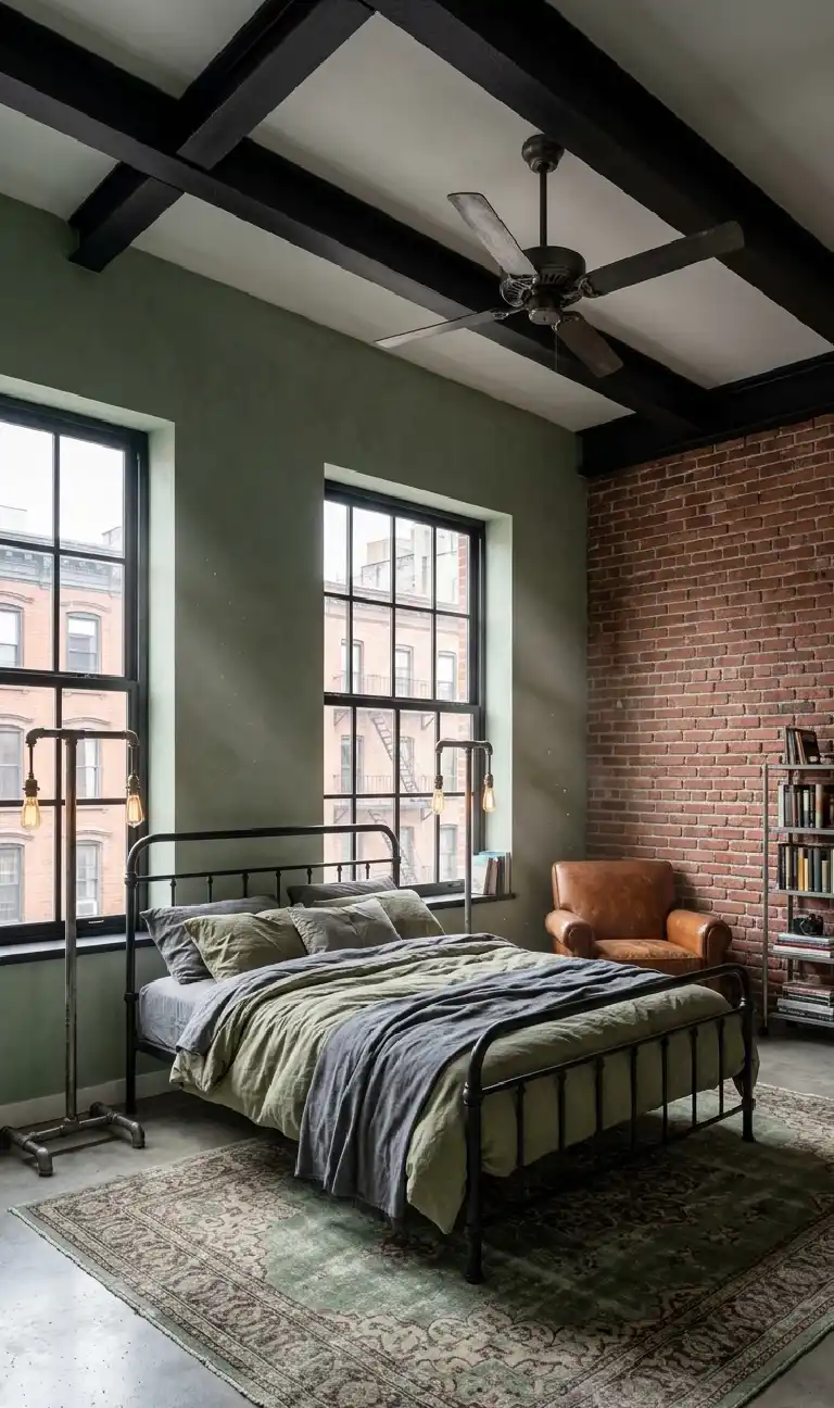 The Rustic Walnut Retreat bedroom - The Industrial Sage Loft  bedroom